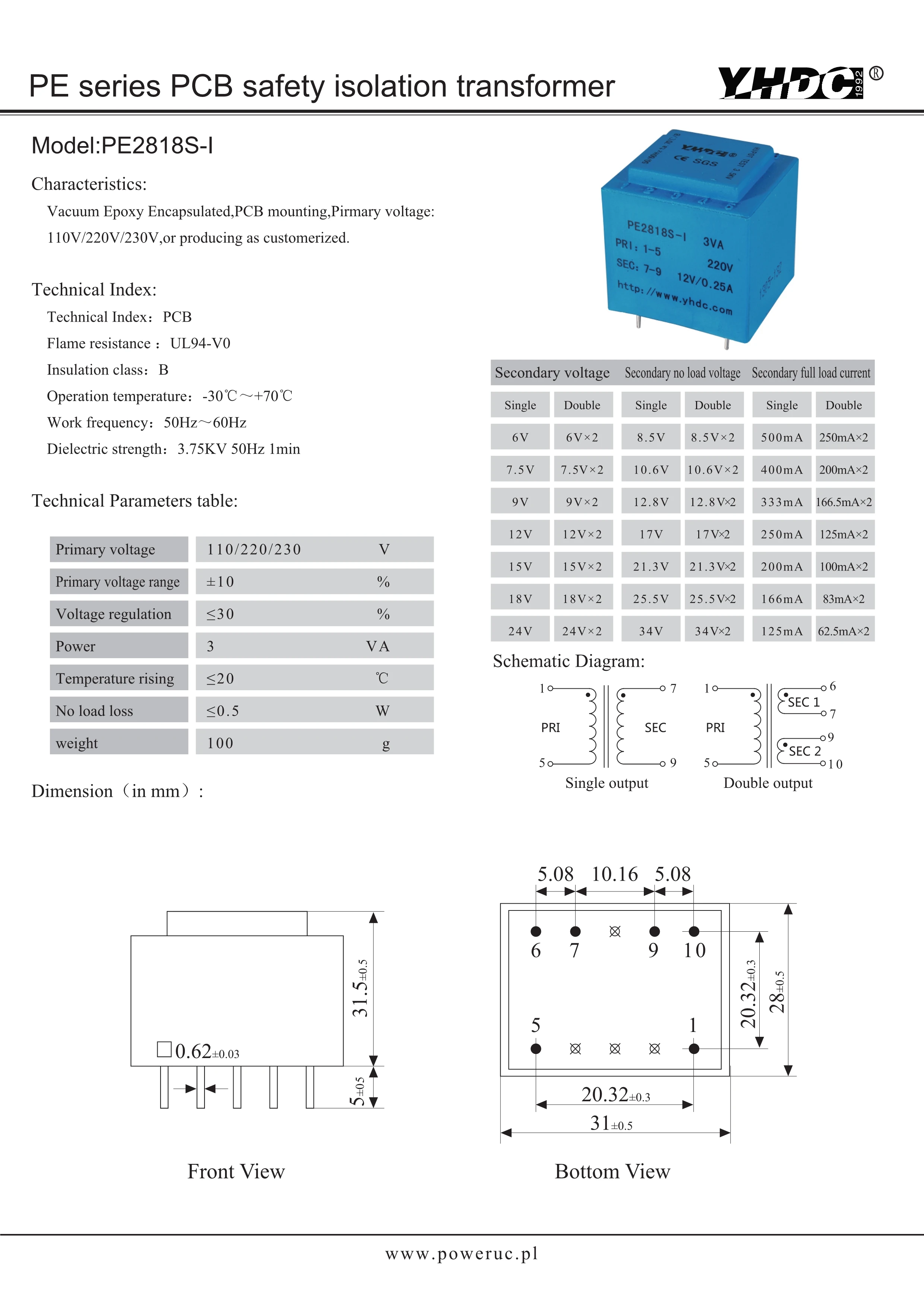 PE2818S-I Power 3VA 230 В/9 В сепаратор с ресивером инкапсулированный предохранительный