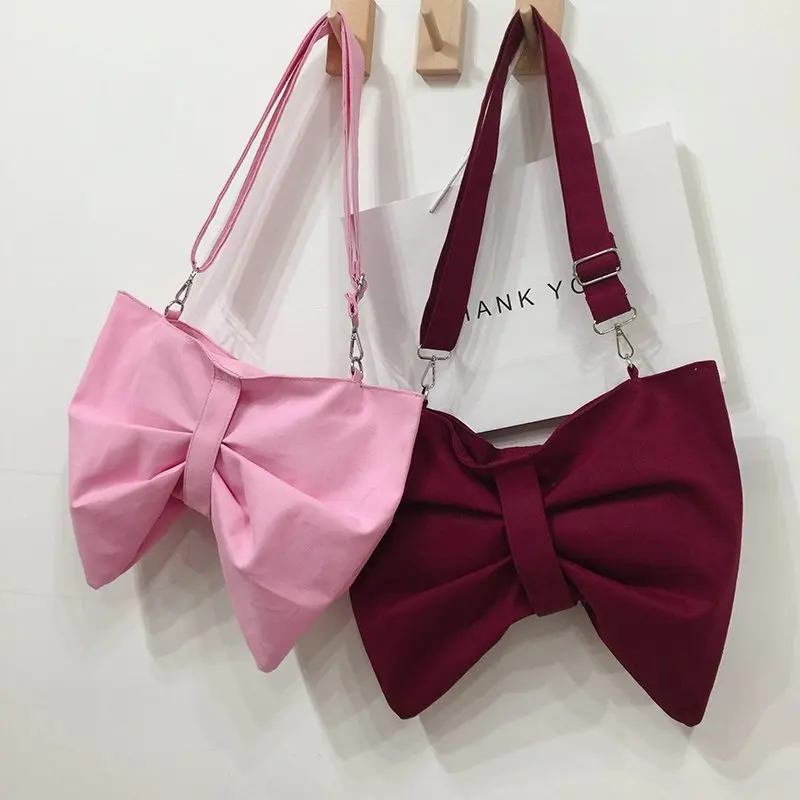 

Big Bowknot Design Women Canvas Shoulder Bags Large Capacity Ladies Crossbody Bags 2021 New Female Casual Tote Handbags