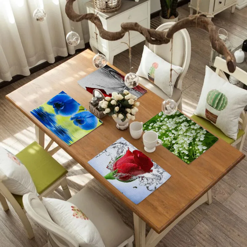 

Fuwatacchi Flower Pattern Kitchen Placemat Dining Table Mat Drink Coaster Cotton Linen Pads Bowl Cup Mats Home Decor Place Mats