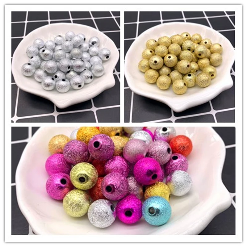 

New 4/6/8/10/12mm Plated Frosted Stardust Round Acrylic Beads Loose Spacer Beads for Jewelry Making DIY Bracelet Accessories