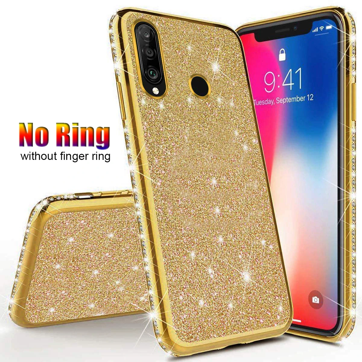 Gold Алмазный Мягкий блестящий чехол HONOR 7X 8X mate 20 10 Finger Ring Cover для HUAWEI P20 Lite P30 Pro P Smart Z P10 Nova 3 3i - Цвет: Gold