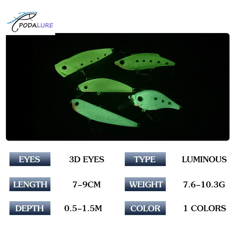 Luminous Noctilucent Baits Crank Pencil VIB Minnow Poppers Fishing Lures Set | Спорт и развлечения