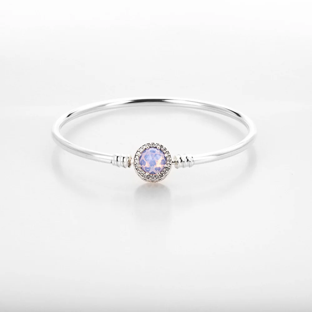 

925 Sterling Silver Base Bangels Fashion Blue Pink Clear Color Round Shape Big Cz For Original Charm Women DIY Love Jewelry