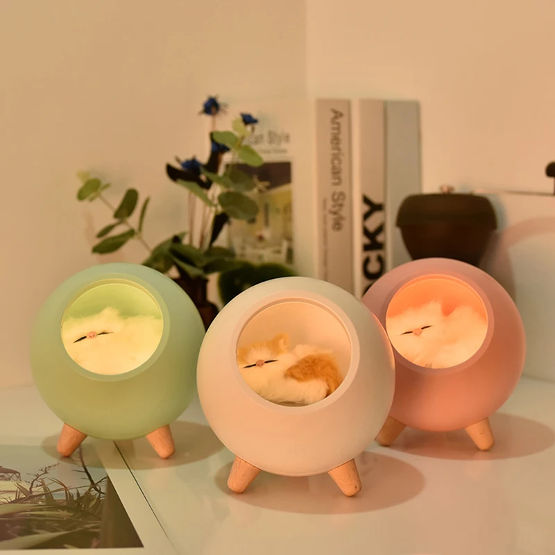 

Cute Kitten House Touch Dimming Night Light For Kids Baby Bedroom Charging Lamp Creative Gift Cats Home Atmosphere Decoration