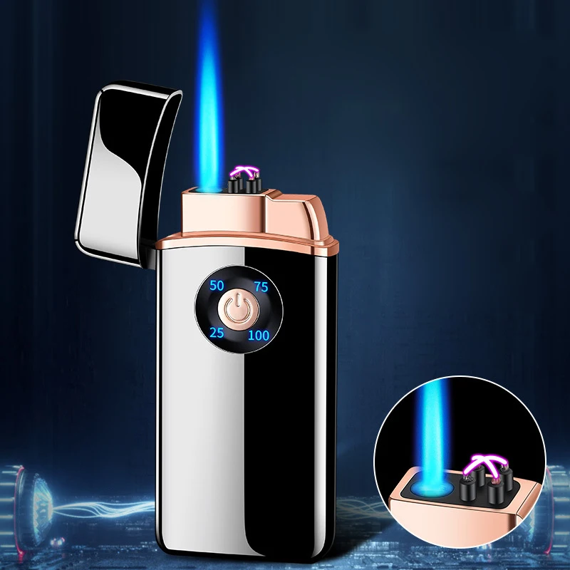 

Creative Metal Windproof Gas-electric Dual-use Lighter Mini Butane Gas Cigarette Cigar Lighters USB Charging Double Arc Lighter