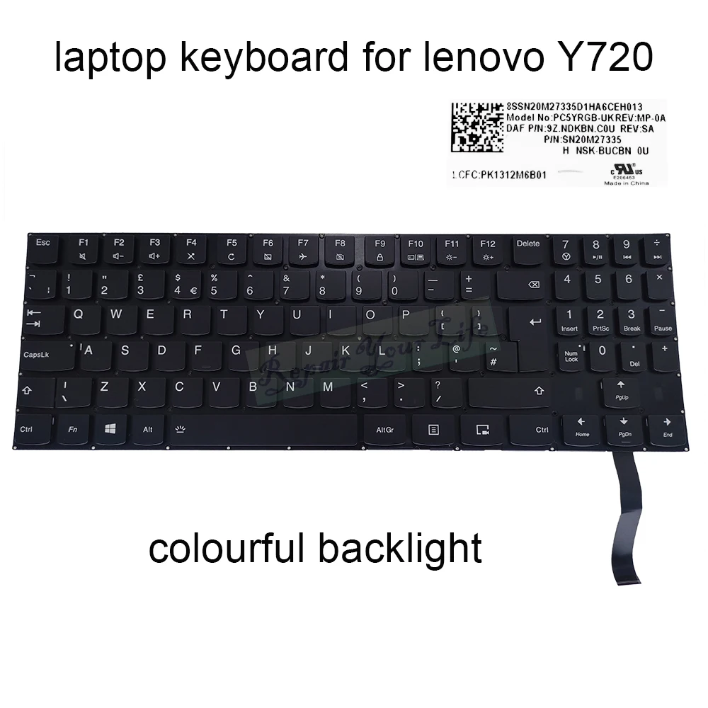 

RGB Backlight keyboard for lenovo Legion Y720 15IKB R720 Y520 15IKBM PC5YRGB UK GB British keyboards colourful light SN20M27335