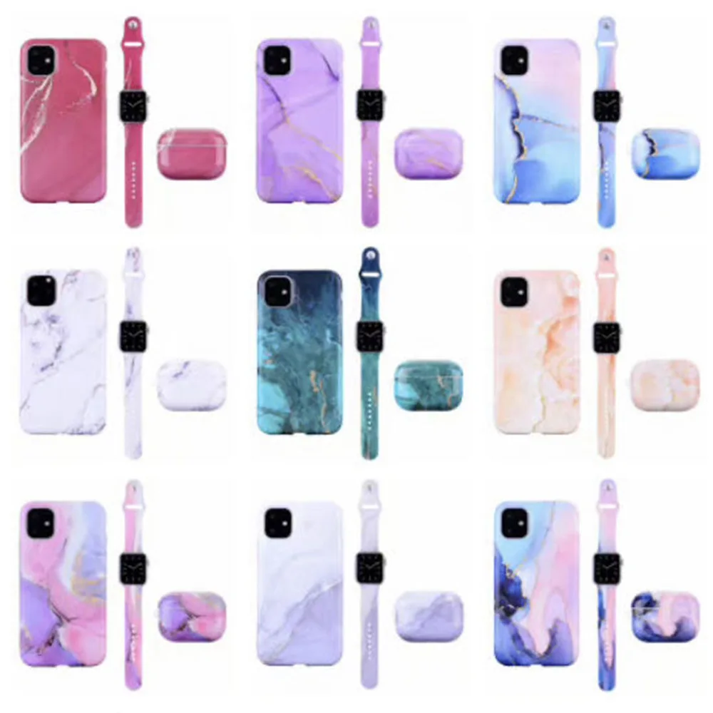 

marble Airpods Pro Case Phone Case+ For iPhone 11 12 Pro Max SE 2020 Cover For XS Max XS XR 7 8 Plus Cases+Watchband Strap