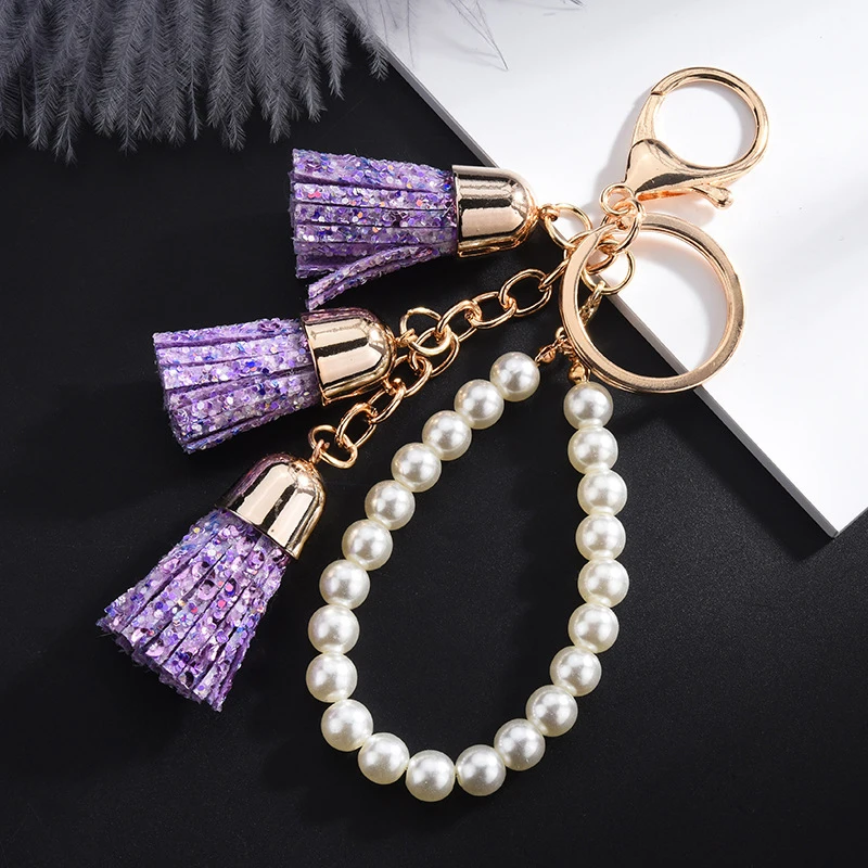 Модный брелок из искусственной кожи с бахромой и жемчугом новинка подвеска для