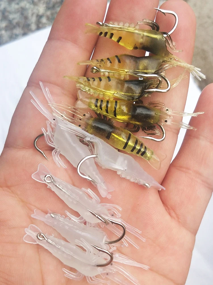 

10PCS Isca Artificial Soft Shrimp Lure Worm For Fishing Bait 1.3g/5cm Hook Sharp Crankbait Lures Silicone Shone Prawn Bait Pesca
