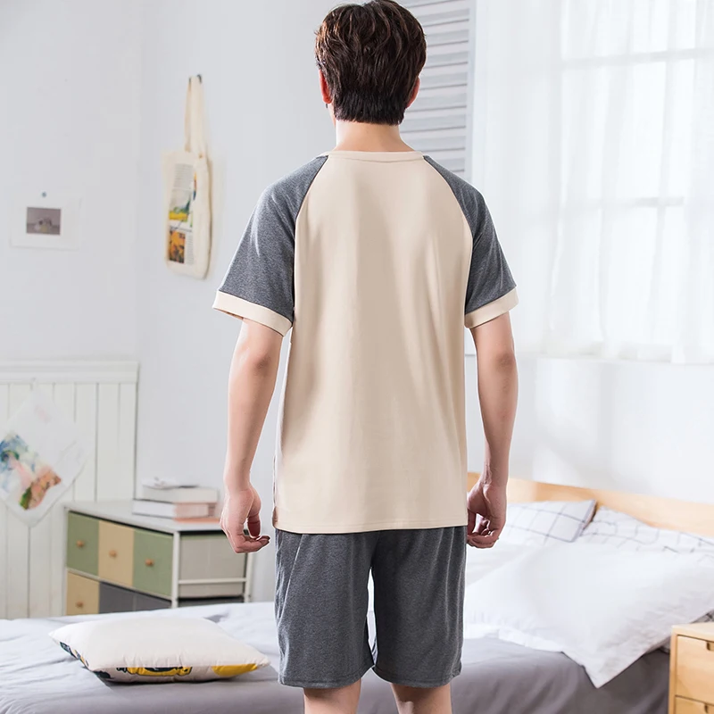 

Summer New Cotton Men Pajamas Set Short Sleeve Round Neck Pijamas Hombre Casual Loose Soft Plus Size L-4XL Mens Lounge Sleepwear