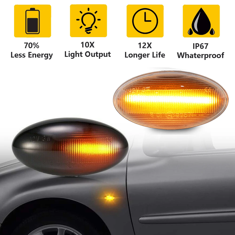 

2Pcs LED Repeater Side Marker Turn Signal Lights For Citroen C1 C2 C3 C4 C5 C6 Xsara Berlingo Dispatch Jumpy C-Crosser Elysee