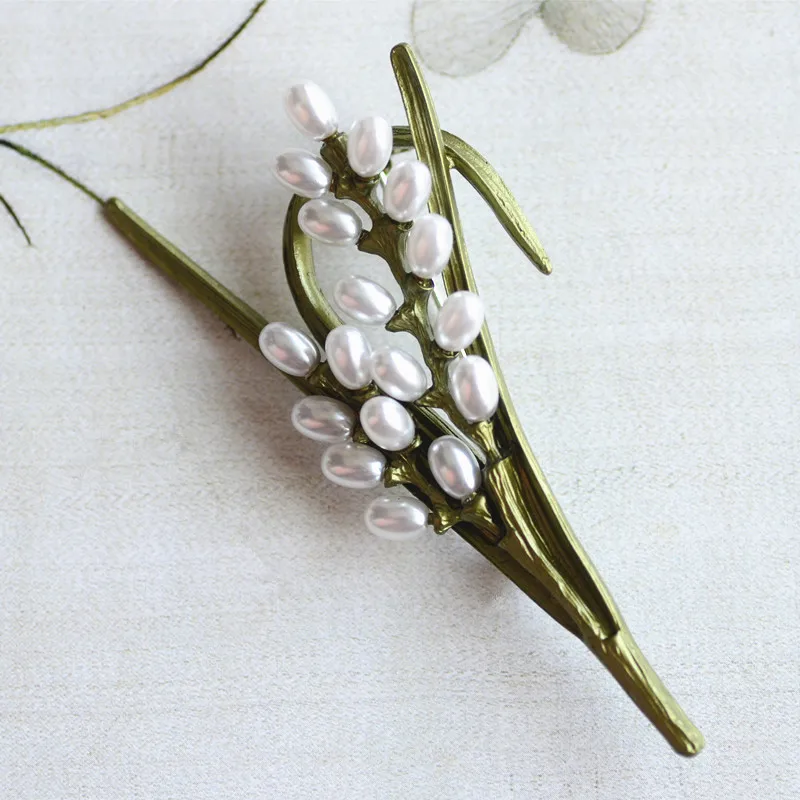 FFLACELL новая брошь с жемчугом мечты цветок зеленое растение дерево лотос лист