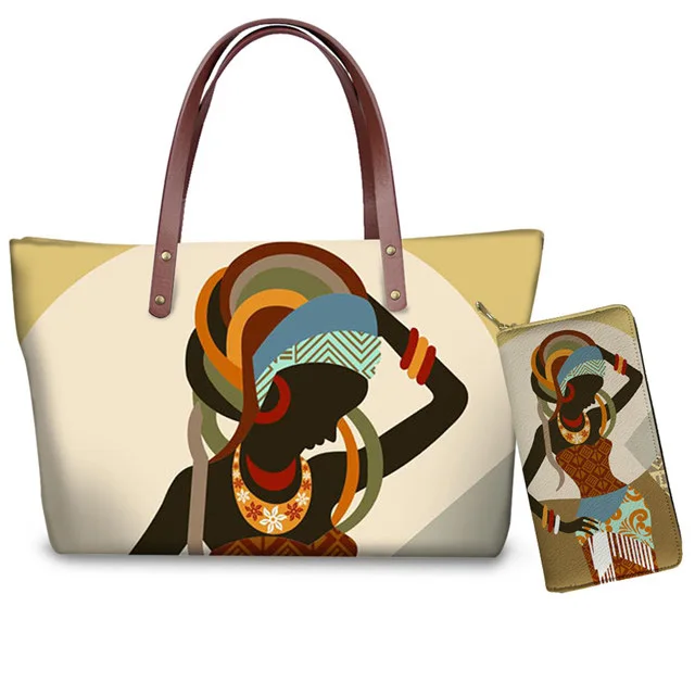 

Africa Symbols Cartoon Girl Print Large Women Messenger Bags with Purse Phone Coin Bag Causal Tote Fashion Lady African Handbags