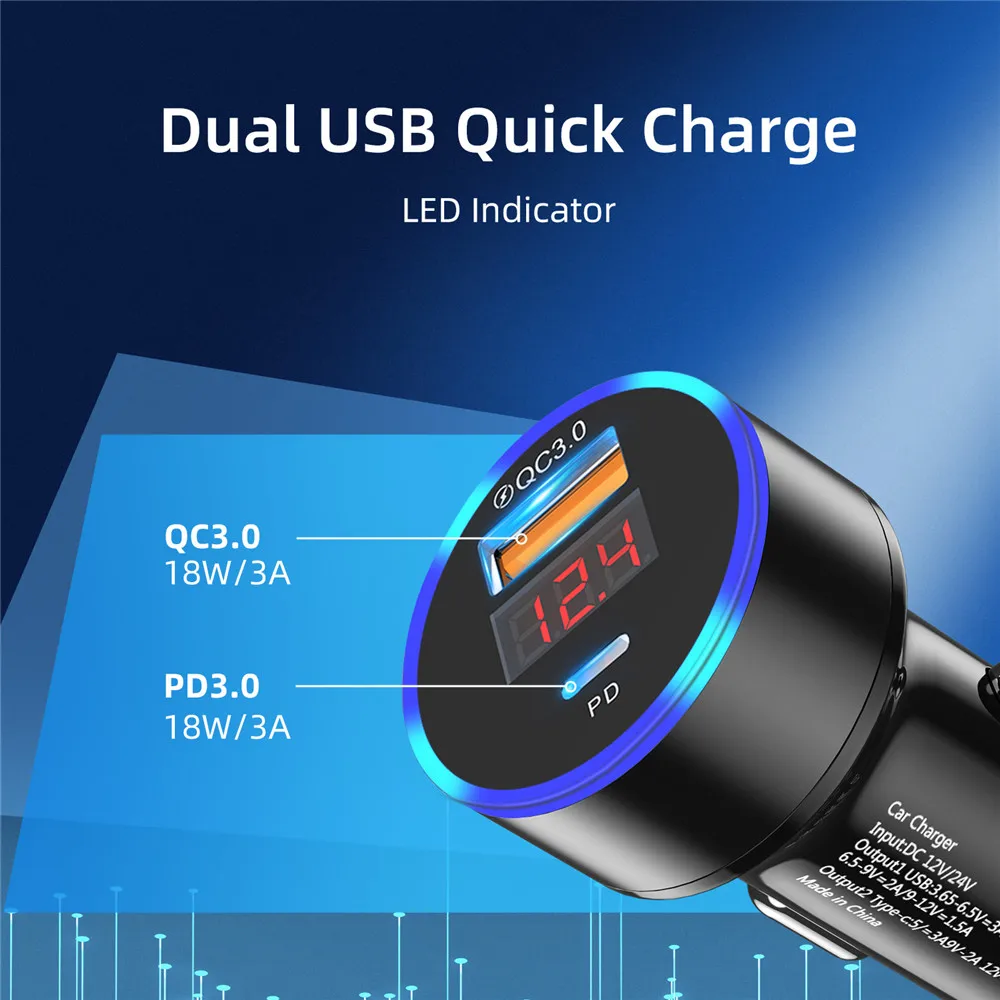 Автомобильное зарядное устройство 6A USB Quick Charge 4 0 QC3.0 Type C мобильный телефон PD 36 Вт