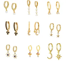 AIDE Small Cross Hoop Pendant Earrings For Women Pendientes Plata 925 Sliver Moon Star Earring Earrings Gold Korean Jewelry