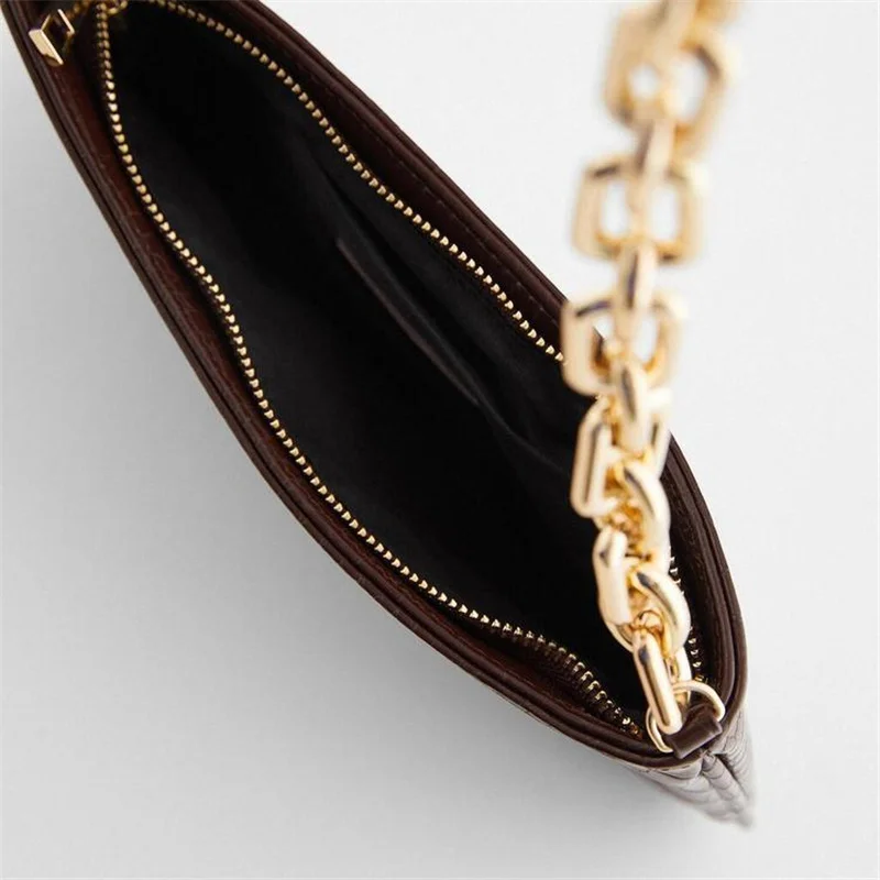 

2021 Spring/summer Thick Chain Crocodile Print Underarm Bag PU Leather Shoulder Bag Ladies Luxury Handbags Branded Evening Bags