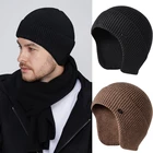 Шапка-ушанка Мужская, зимняя, вязаная, с кроличьим мехом, корейский стиль, теплая, ветрозащитная, 2021