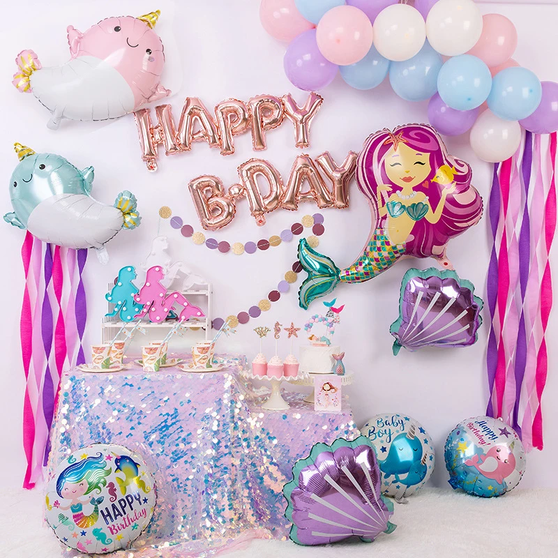 

Baby Shower Ocean Theme Party Decoration Mermaid Balloon Aluminum Foil Package Children's Birthday Party Aluminum Film Balloon
