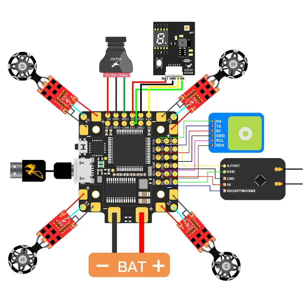 HGLRC Forward F4 AIO V6 3 6S Контроллер полета STM32F405 OSD w/5 V/3A 8 V/1.5A BEC MPU6000 Gyros 10 4G 20x20mm RC части