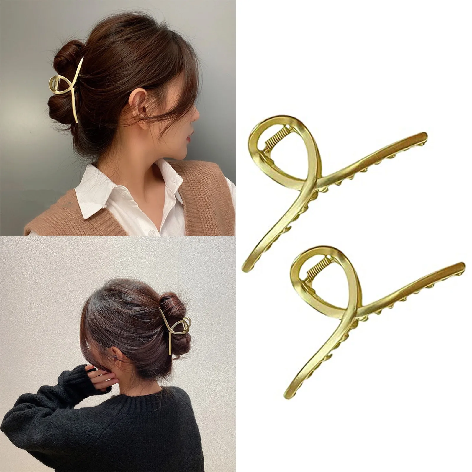 

2 Pieces New Women Elegant Hollow Geometric Metal Hair Claw Vintage Hair Clips Headband Hairpin Fashion Hair Accessories
