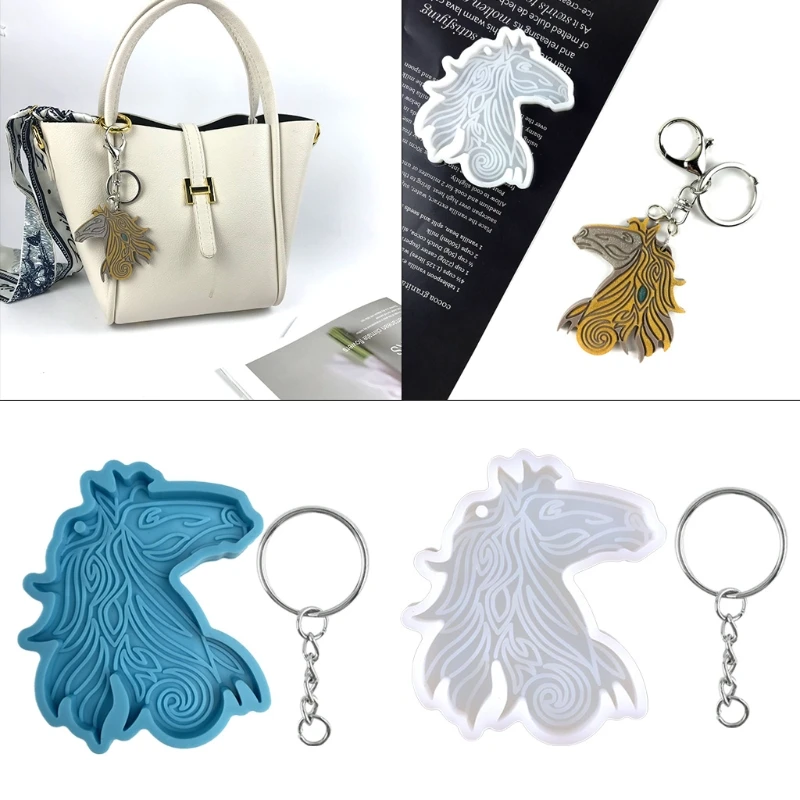 

Shiny Glossy Horse Head Shape Keychain Silicone Epoxy Resin Mold DIY Keychain Pendant Jewelry for Valentine Gift Craft