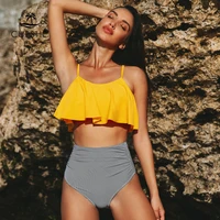 cupshe yellow falbala tank high waisted bikini sets sexy summer swimsuit two pieces swimwear women 2021 beach bathing suits