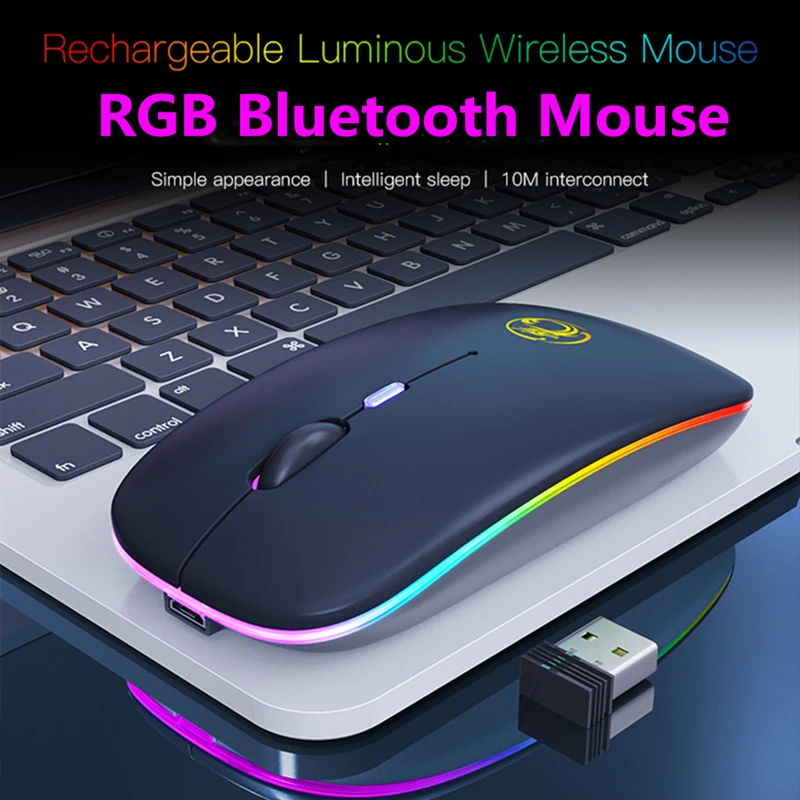 Цветная (RGB) Bluetooth клавиатура Беспроводной и мышь мини RGB подсветкой Русский
