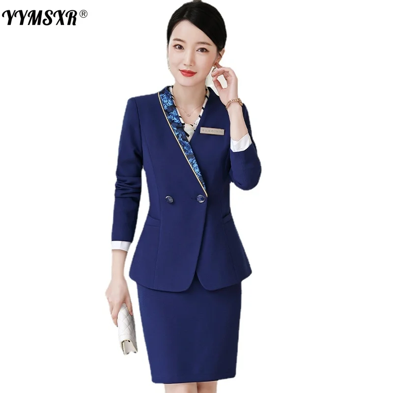 S-4XL  Professional Women's Suit Autumn Long-sleeved High-end Elegant Slim Ladies Jacket Fashion Skirt 2-piece Set