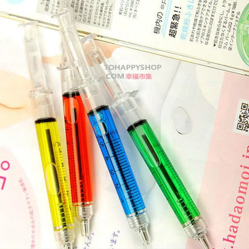 

Syringe Pens - (Bulk Pack of 24) Retractable Fun Multi Color Novelty Pen for Nur B95D