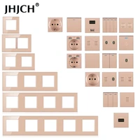 jhjch wall mount module diy european standard golden glass panel socket switch button free combination function
