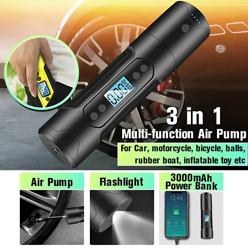 3000mAh 35L/min Portable Air Compressor 12V 150 PSI Tire Inflator For Car Motor Bicycle Pump With Digital Gauge LED Light | Автомобили и