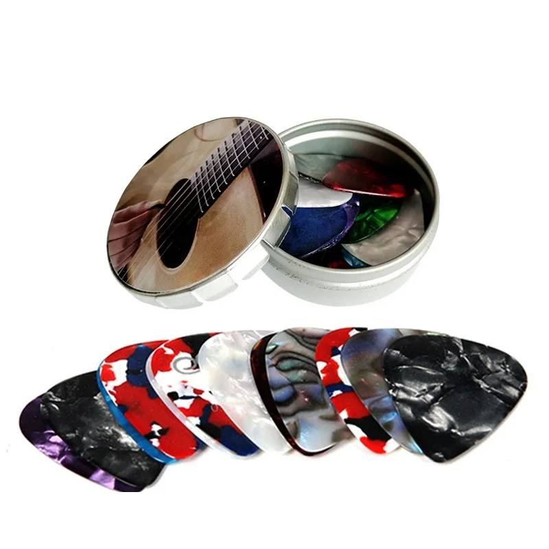 

16PCS Thin & Medium Colorful Celluloid Acoustic Guitar Picks in a Cute Mini Metal Tin Box