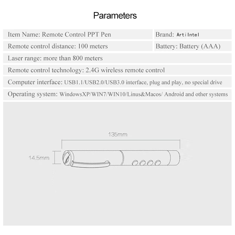 Remote Control PPT Presenter USB Laser Flip Pen Wireless 2.4GHz Powerpoint Clicker Turn Presentation with Receiver |
