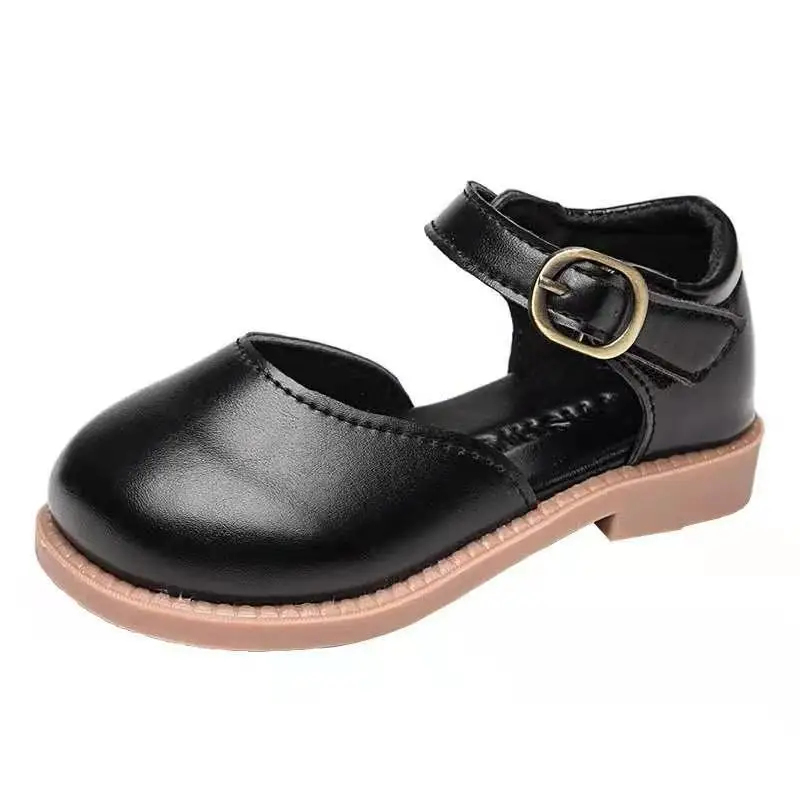 

2021 New Summer kids sandals girls Fashion Show Buckle toddler girls shoes Evening Party Formal Black Girls Dress Shoes E01262