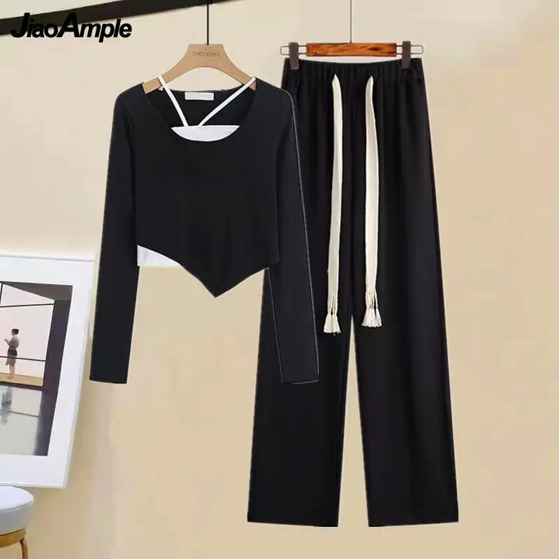 Женский брючный костюм Новинка осени 2021 необычный облегающий Топ с длинным