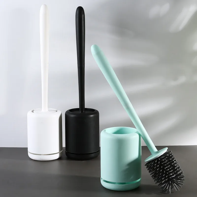 

Toilet Brush Water Leak Proof With Hold Silicone WC Flat Head Flexible Soft Bristles Brush Quick Drying Bathroom Accessories