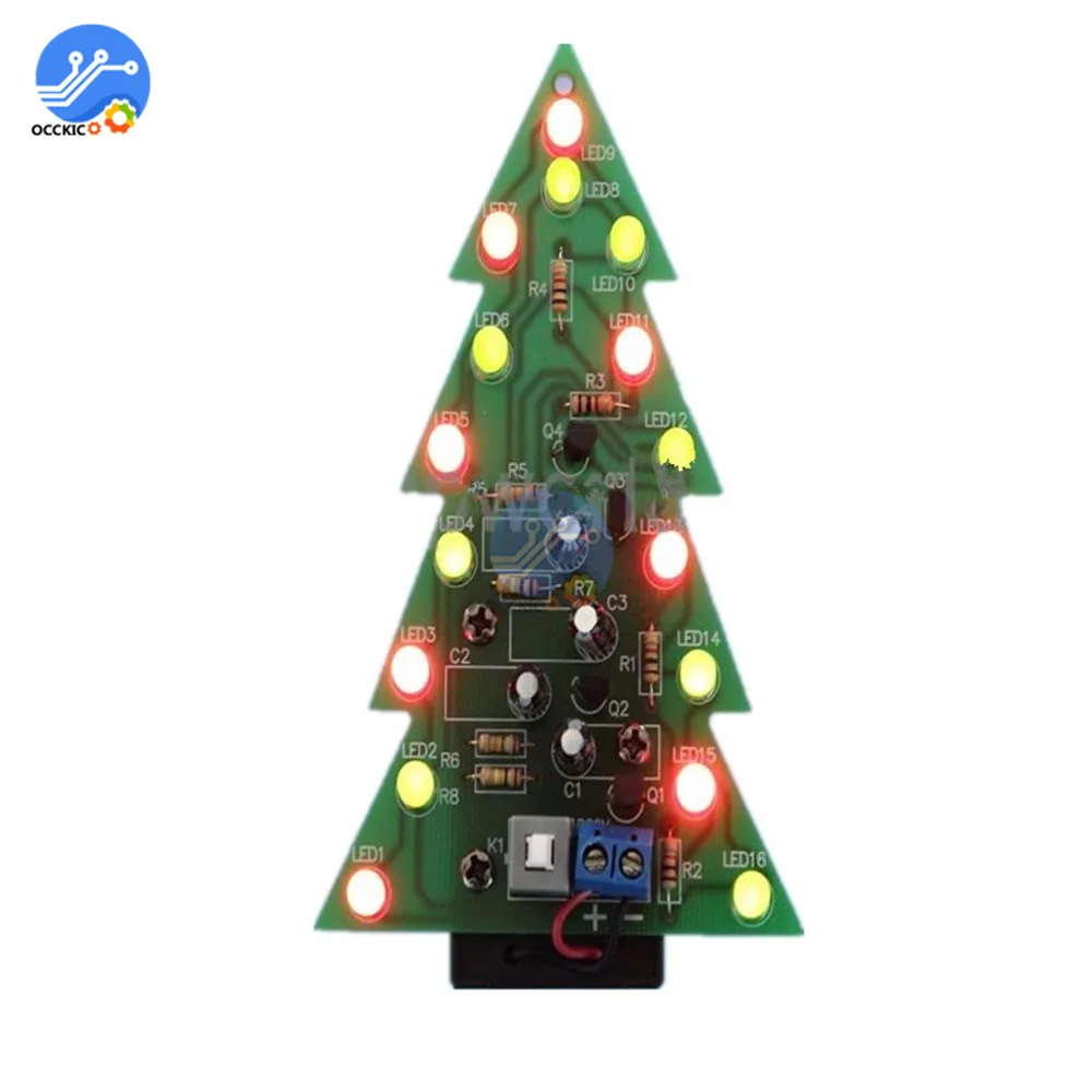 

3D Светодиодная Рождественская елка DIY Kit, красный/зеленый/желтый RGB светодиодная вспышка, электронная схема для умного дома, Рождественский ...