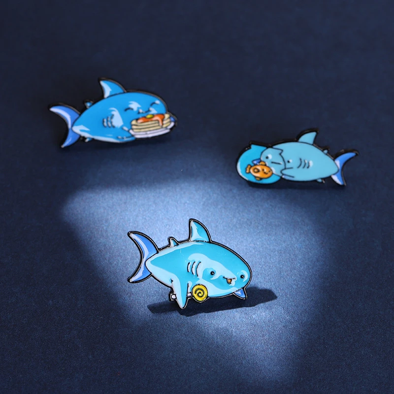 

Cute Marine Life Brooches Custom Cartoon Shark Lapel Enamel Pin Creative Backpack Clothes Badges Fashion Jewelry Gift Wholesale
