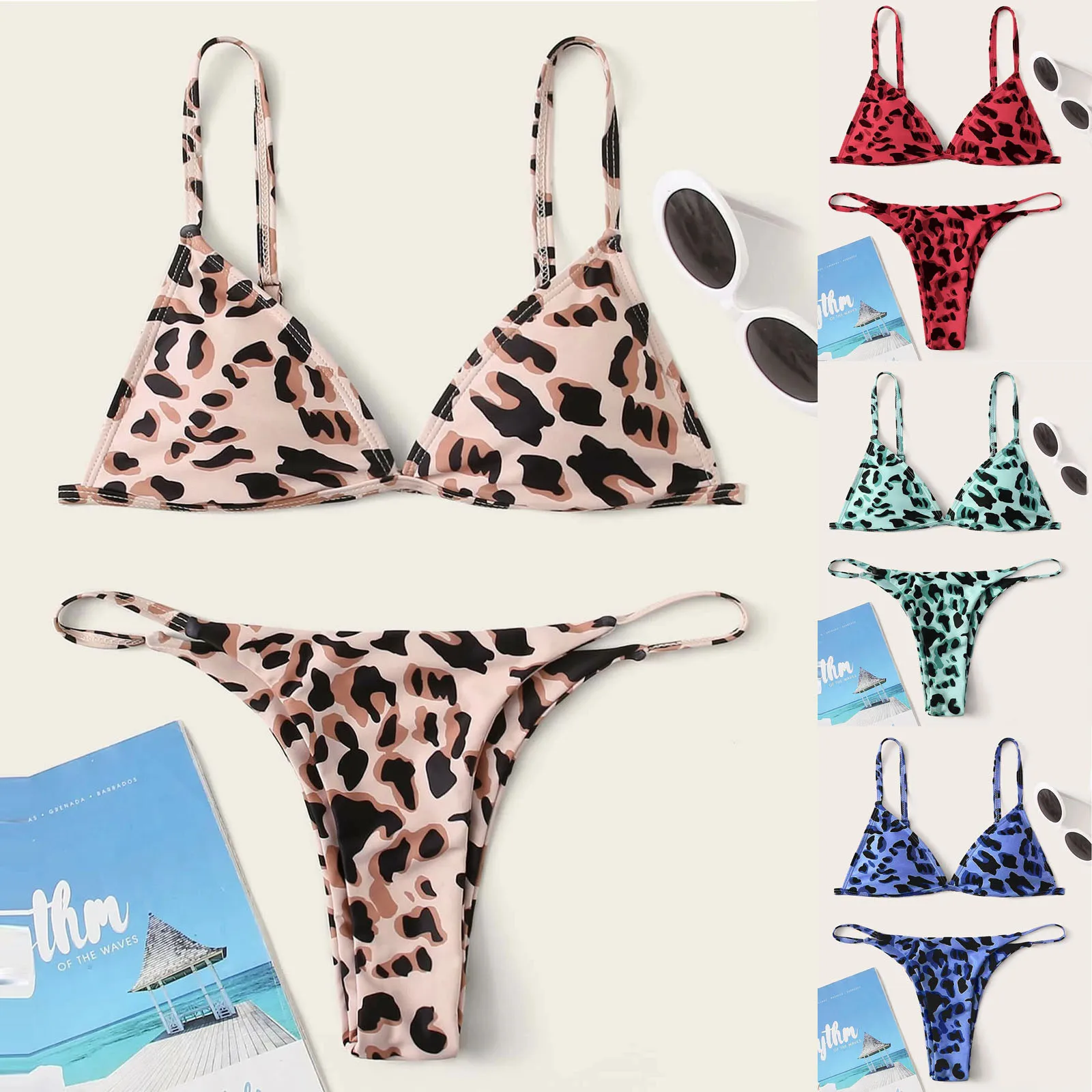 

65# Bikini Extreme Sexy Thong Swimsuit Women Leopard Print High Waist Two Pieces Bikini Swimwear Swimsuit Beachwear