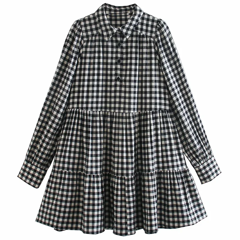 

2021 New Spring Summer Casual Short Dress For Women's Temperament Turn Down Collar Button Plaid Shirt Dresses Ladies Fashion