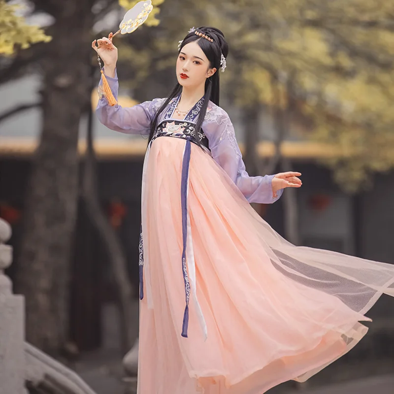 

Tang Dynasty Full Chest Skirt Original Embroidery Authentic Traditional High Waist Hanfu Dress Women Folk Dance Costume Cosplay