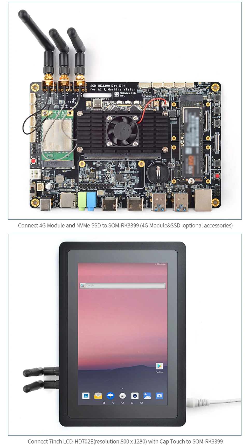 Mcuzone SOM-RK3399 AI Developer kit WiFi BT Поддержка Гбит/с Ethernet и двухэкранный дисплей Android/Ubuntu/QT/buildrootdmi IN/OUT