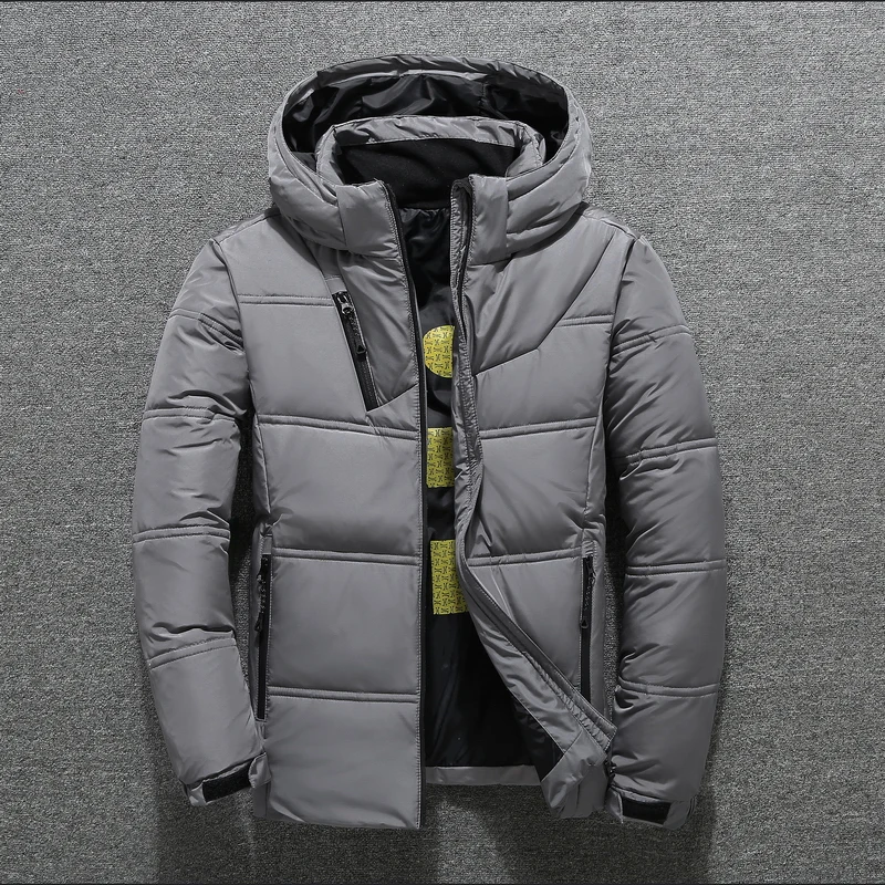 High Quality Youth Mens Jackets Winter Casual Stand Collar Warm Thick Parkas Solid Tops Outwear Hooded Duck Down Coats Windproof