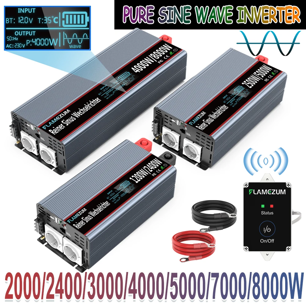 Чистая синусоида Инвертор 8000W 7000W 5000W 4000W 3000W 2400W 2000W DC12V/24V/48V к переменному току 120V 220V