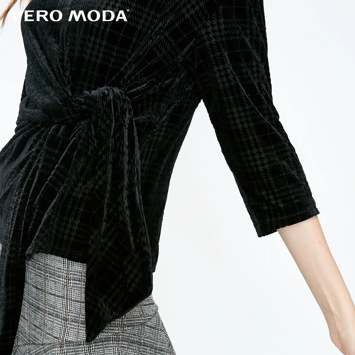 Женская облегающая футболка с круглым вырезом и рукавом 3/4 Vero Moda на осень | 318330505