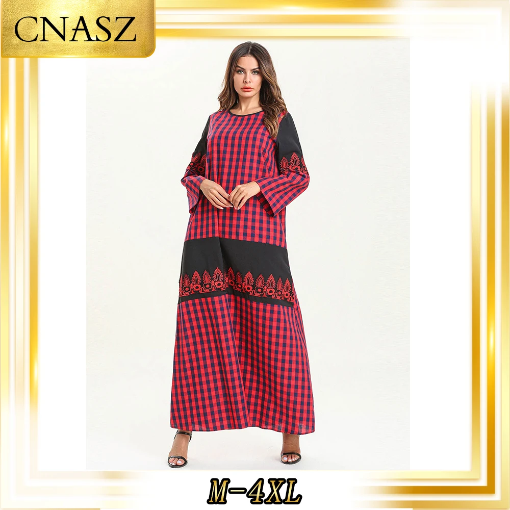Abaya турецкое платье модное простое красное клетчатое кружевное осеннее и кафтан