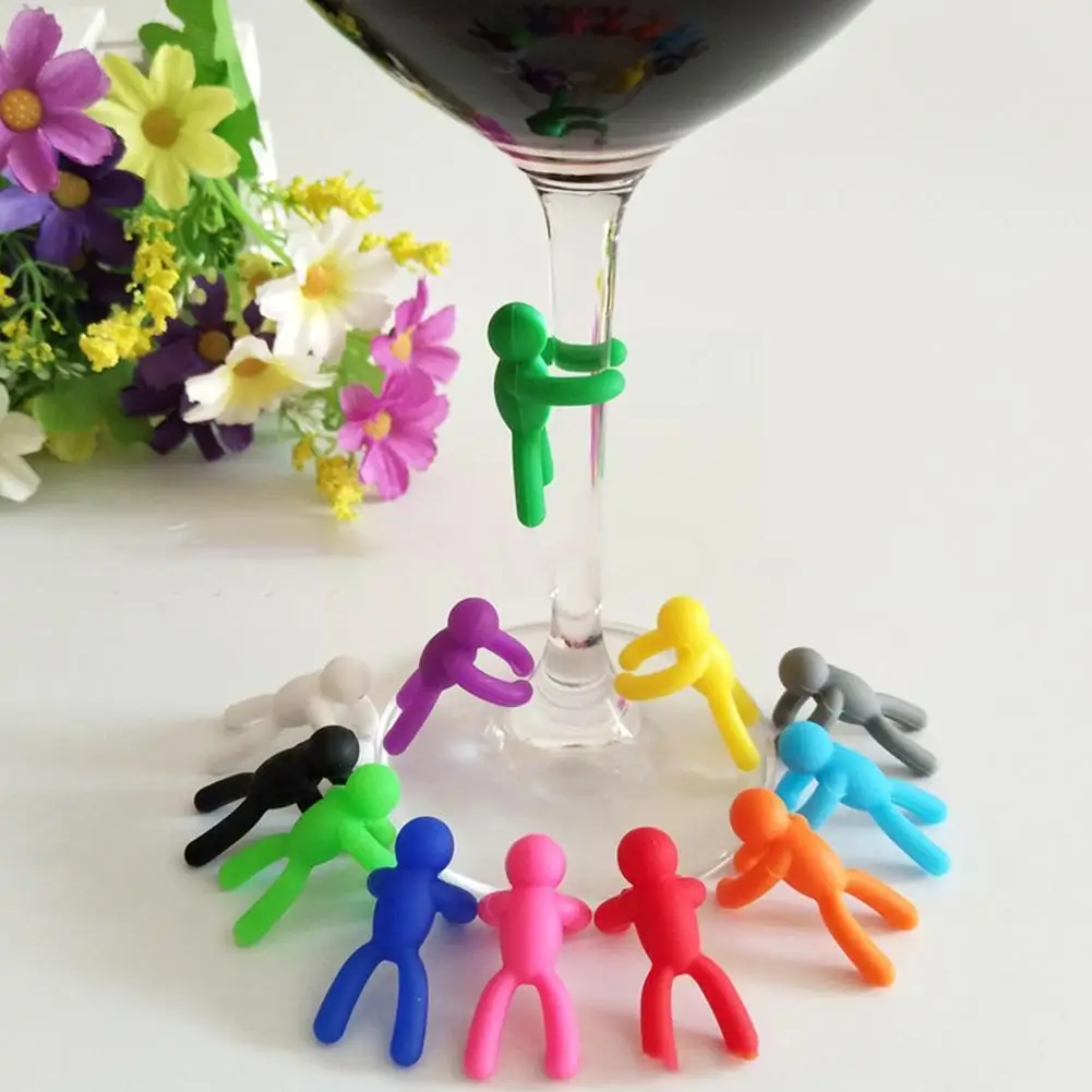 6 Pieces Of Creative Silicone Villain-shaped Wine Glass Kitchen Party Marker Meal Logo Mixed Bar Cup Color Label Label Y6V9