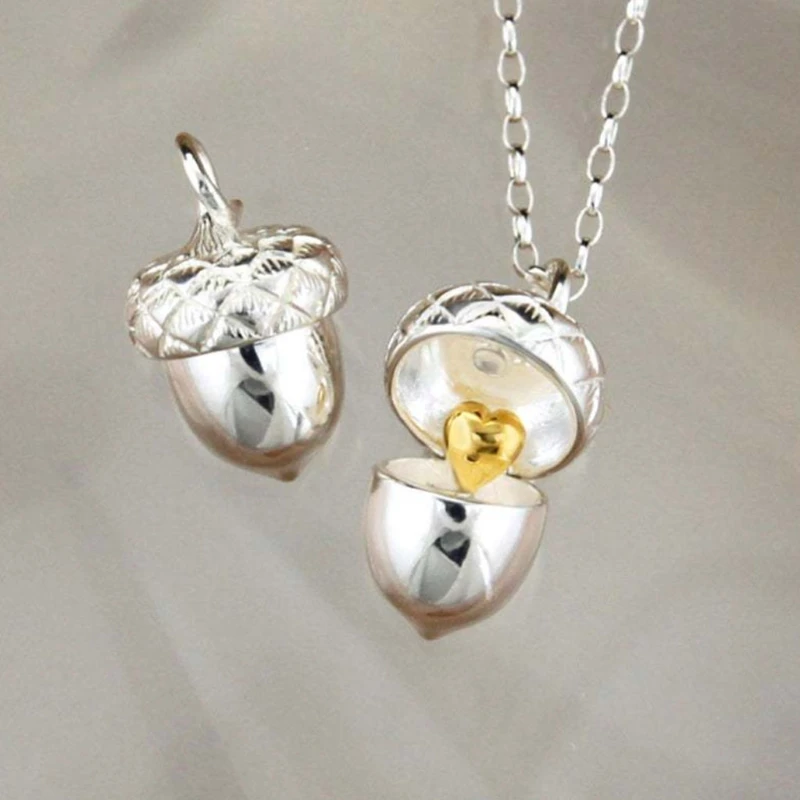 

Acorn Pendant Necklace Can Open Pinecone Heart Acorn Charm Pendant Women Jewelry