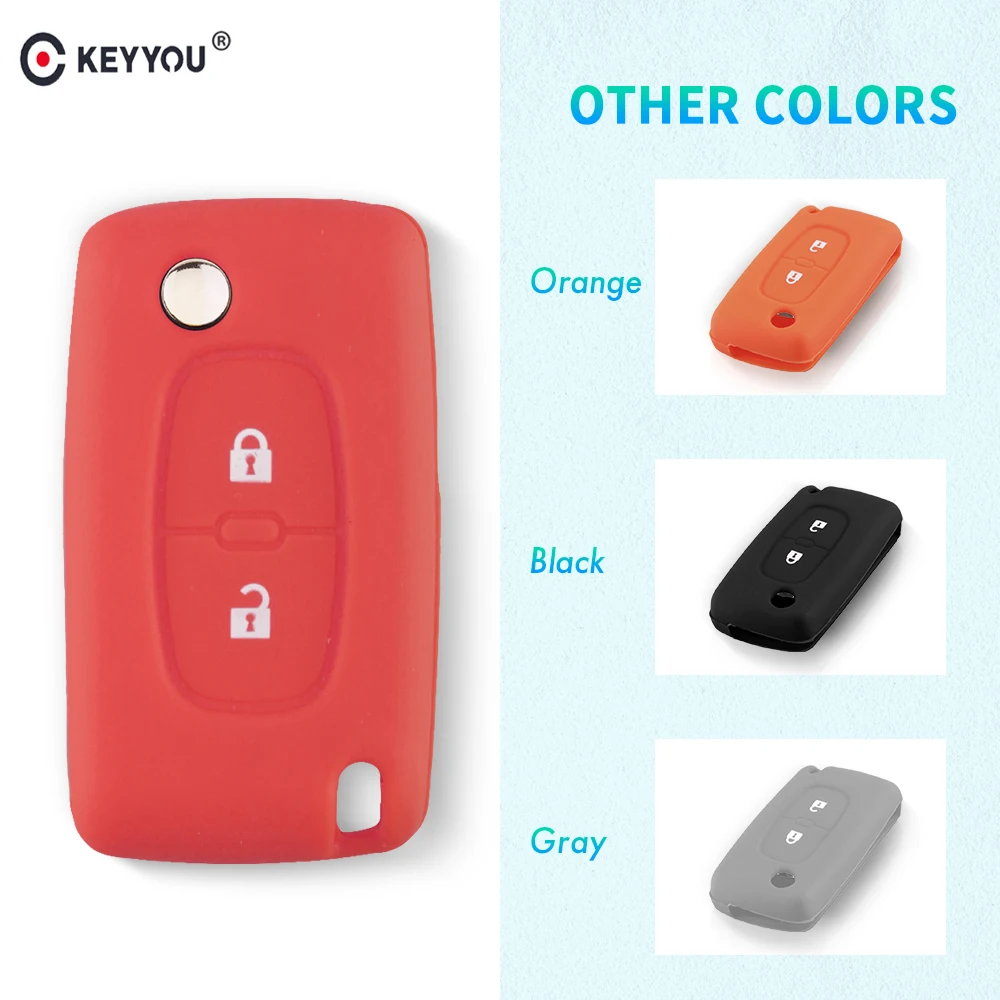 

KEYYOU 2 Buttons Silicone Car Key Case For Peugeot 206 207 307 308 for Citroen C4 C5 C3 C2 C4L Xsara Picasso Protector Key Cover