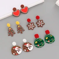 christmas new acrylic three dimensional embossed personality jewelry ins creative tree snowman love plate earrings female